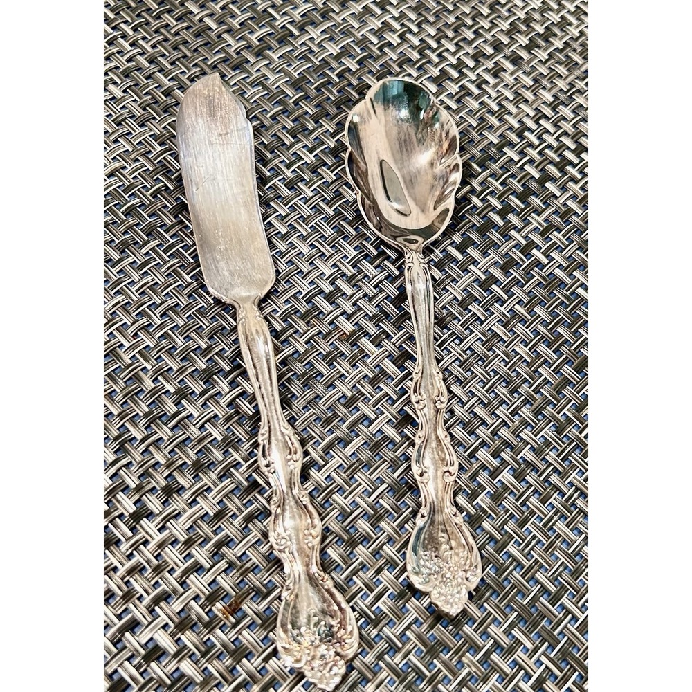 Vtg International Silverplate Interlude Pattern Sugar Spoon and Butter Kn (1971)
